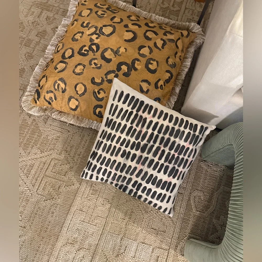 Modern Black and White Patterned Throw Pillow had painted 18x18” animal print